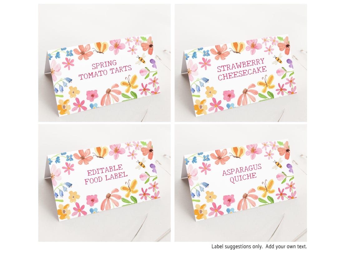 Spring Buffet Labels Spring Baby Shower Buffet Tent Cards, Wildflower Food Label Template ...