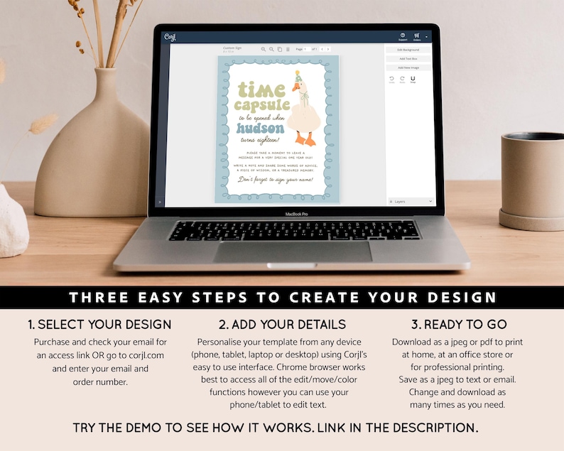 May include: A blue and white printable time capsule invitation with a cartoon goose and the text "Time Capsule is to be opened when Hudson turns eighteen!"
