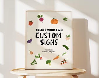 Locally Grown Baby Shower Sign, Farmers Market Baby Shower Custom Sign Template, Printable Vegetables Party Sign, Editable Shower Decor C055