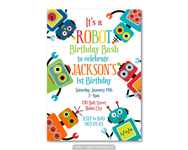 Dinvitation Danniversaire De Robot Invitation Etsy France