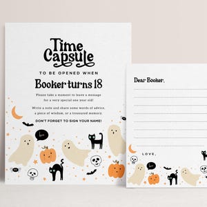 Spooky One Time Capsule, Time Capsule-bord 1e verjaardag Halloween, 1e verjaardagsfeestje spelletjes jongen, Time Capsules 1e verjaardag 1 oktober B141