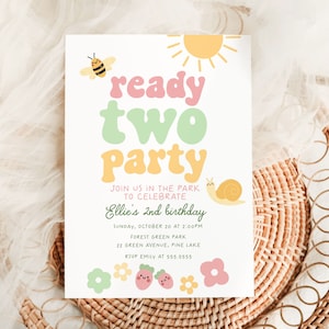 Sjabloon klaar voor uitnodiging feest twee, lentetuinfeest meisje 2e verjaardag uitnodigen B138