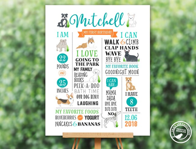 Dog Milestone Poster Puppy First Birthday Celebration Poster