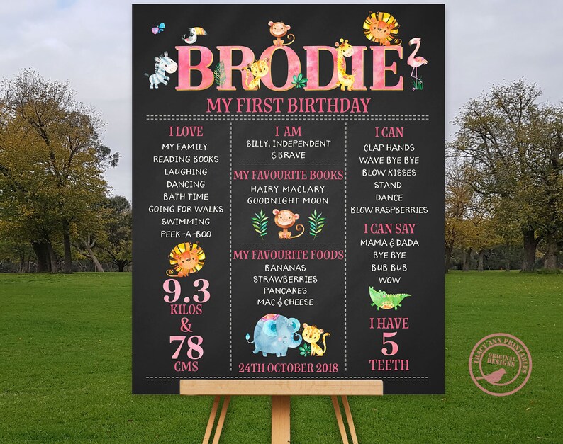 Birthday Poster Printable 1069 Pink Zoo Celebration Poster Safari Animal 1st Birthday Safari 1st Birthday Poster DIY