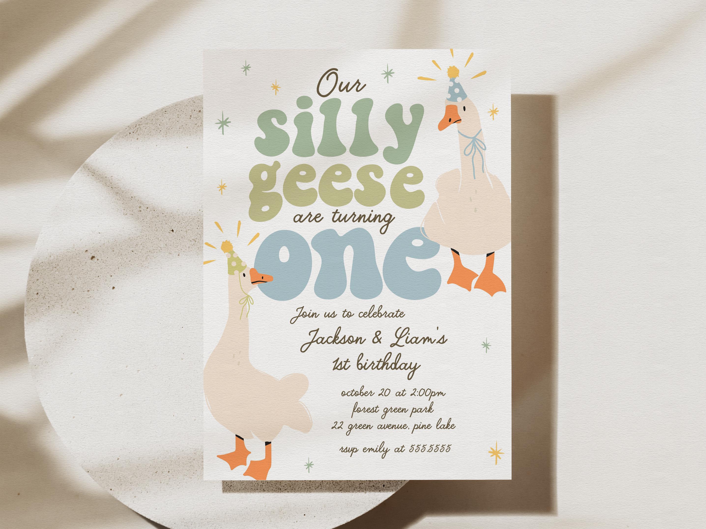Silly Goose Twin Birthday Invitation, Twins Silly Geese Birthday Party ...