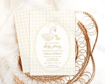 Invito per baby shower a tema oca, invito neutro per baby shower a tema mamma oca e paperino, B865