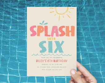 Uitnodiging Splash Into Six, uitnodiging zwembadfeest 6e verjaardag B761