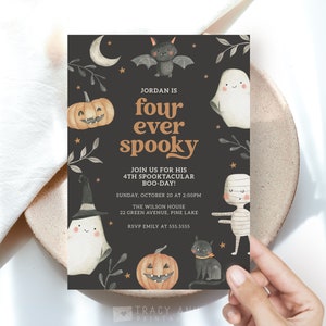 Halloween Four Ever Spooky Party Invitation Editable 4th Birthday Invite Printable Template Ghost Party Edit yourself Halloween party B103