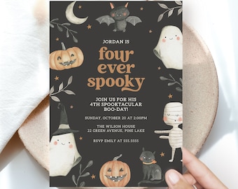 Halloween Four Ever Spooky Party Invitation Editable 4th Birthday Invite Printable Template Ghost Party Edit yourself Halloween party B103
