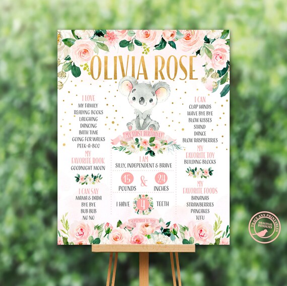 Koala Milestone Poster First Birthday Celebration Poster Etsy