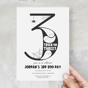 Trick or Three Invitation, Halloween 3rd Birthday Invitation Template, Printable Spooky Boy 3rd Birthday Party Invite, Ghost Evite B101