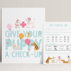 Puppy Vet Check Up Party Game Printable, Dog Birthday Party, Vet Checkup Activity Sheet, Girl Birthday Printables Instant Download B949