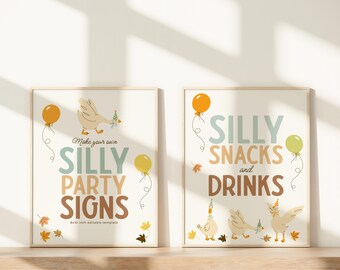 Silly Goose Party Sign Template, Printable Autumn Goose Birthday Decorations  C065