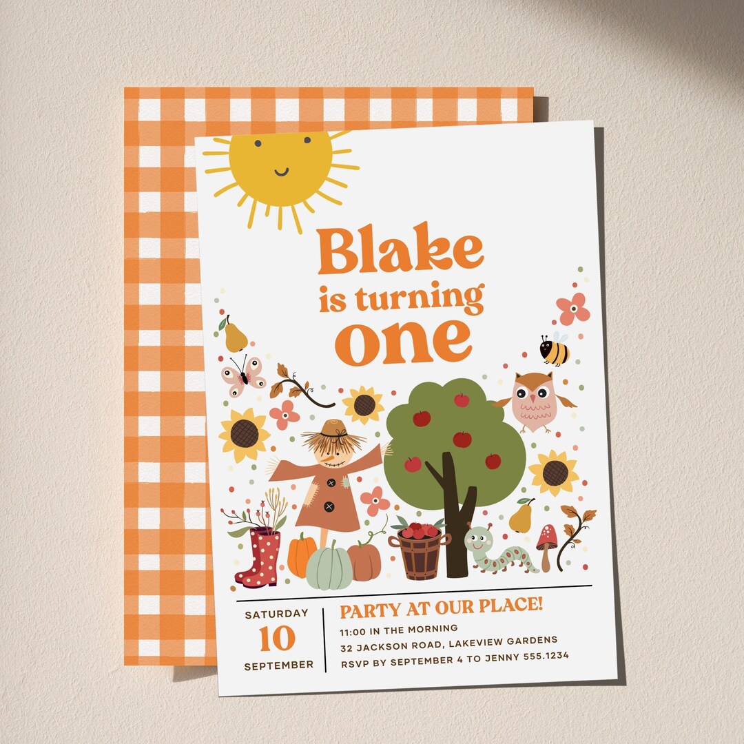 Fall 1st Birthday Invitation Template, Editable Autumn Birthday