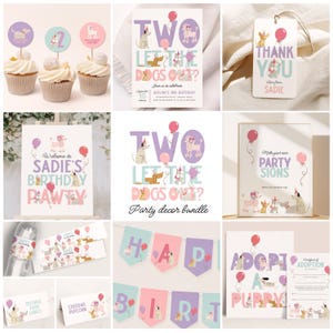 Two Let The Dogs Out Invitation Bundle, Printable Puppy 2nd Birthday Invitation, Editable Girl 2nd Birthday Party Decorations Set B969