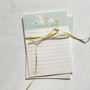 Tarjeta de deseos de conejito para bebé, plantilla de tarjeta de deseos de bebé imprimible, juegos de baby shower de conejito, decoraciones de baby shower de Pascua B915