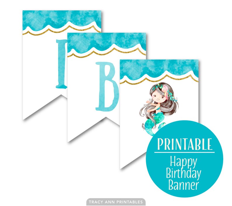 1st 5th Birthday Banner Birthday Bunting 4th 3rd Swim Party Mermaid Happy Birthday Banner Birthday decor DIY Banner 2nd 1073
