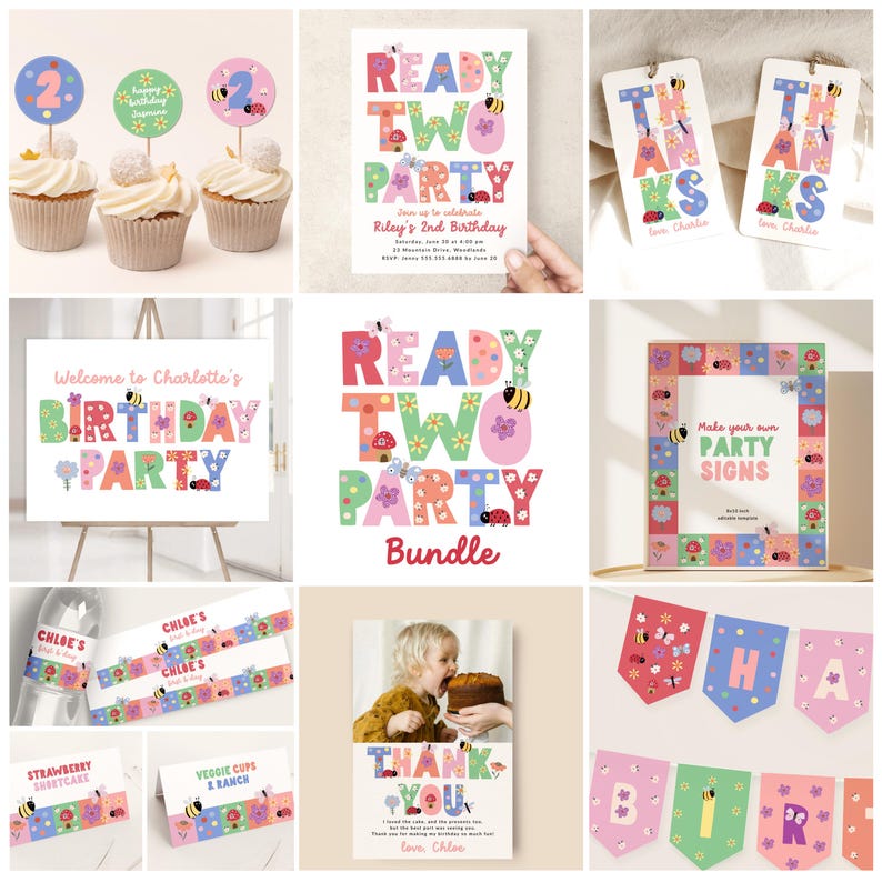 Two Much Fun Invitation, Girl 2nd Birthday Party Invite Template Digital Download B378 image 9