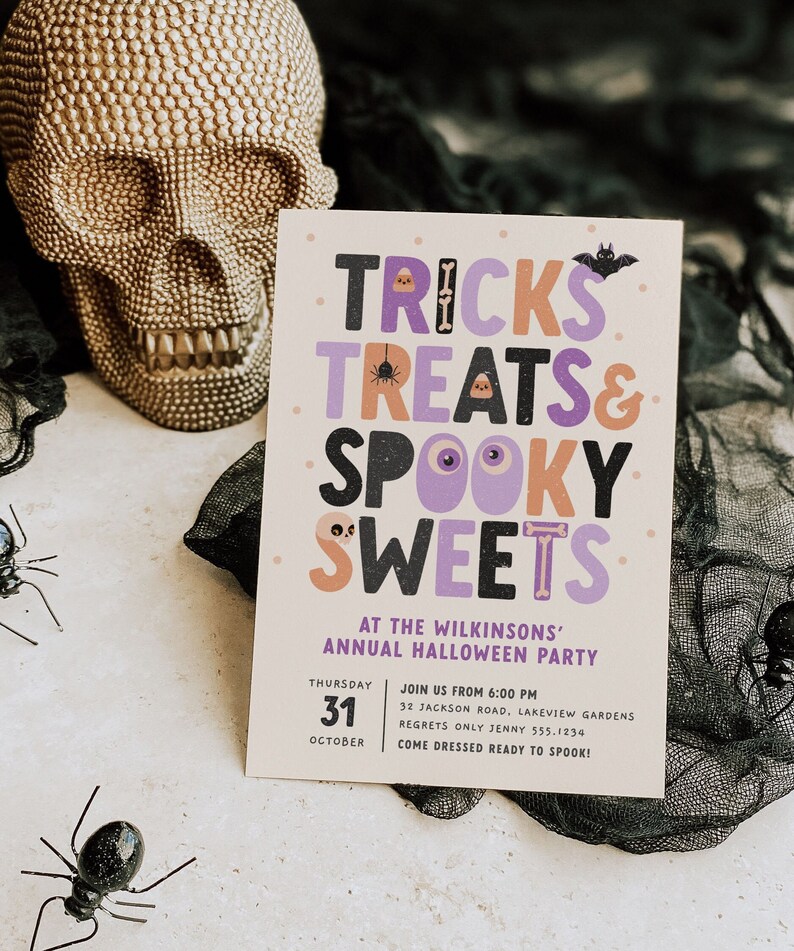 Halloween Party Invitation Template, Editable Trick or Treat Invitation