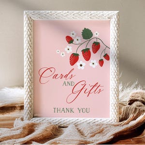 Cadeaux et cartes aux fraises, signe de cadeau de baby shower, décoration de baby shower douce baies, signe de baby shower de fille, téléchargement immédiat B379