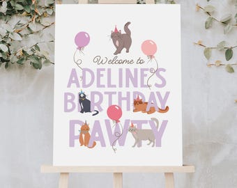 Happy Birthday Banner Mit Cartoon-Katze – 3 Meter Lang, Rosa, Vorgespannt, Für Kindergeburtstag & Babyparty