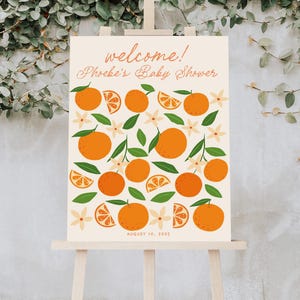 Little Cutie babyshower welkomstbord, oranje babyshower welkomstposter sjabloon, handgeschreven genderneutrale babyshowerdecoraties B931