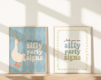 Silly Goose Party Signs, Printable One Silly Goose Birthday Party Editable Table Sign B859