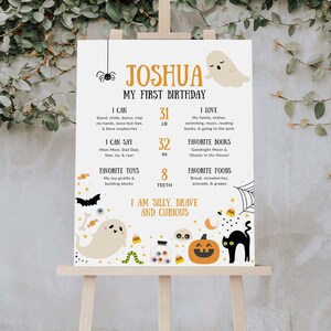 Poster spettrale per il primo compleanno, modello di bacheca per le pietre miliari dei fantasmi, decorazioni stampabili per il primo compleanno di Halloween Spooky One B423