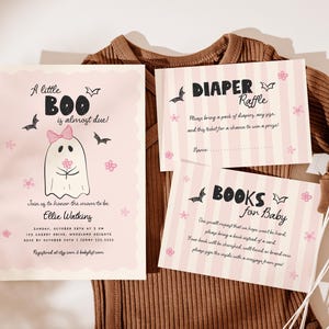 Faire-part de fête prénatale effrayant, Invitation « Un petit huard est presque dû », Cartes de visite, Livres d'Halloween pour bébé, Billet de tombola de couches C019