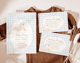 Goose Baby Shower Invitation Suite, Blue Baby Shower Evite Template B867