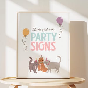 Panneaux de fête d'anniversaire chat, modèle modifiable de panneau d'anniversaire chaton, décorations d'anniversaire fille, panneaux de table d'anniversaire chaton imprimables B968