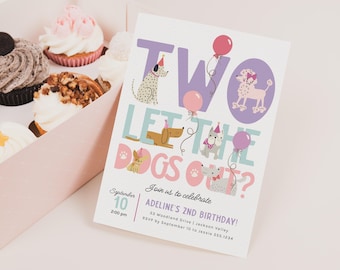 Two Let The Dogs Out Invitation, Puppy  2nd Birthday Invitation Template, Printable Puppy Dog Birthday Invite, 2nd Birthday Party Evite B969