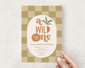Wild One 1st Birthday Invitation, Lion Safari First Birthday Invite Printable B836