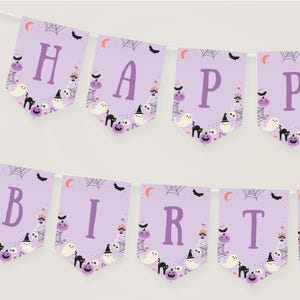 Spooky Birthday Banner, Halloween Girl Birthday Bunting, Printable Ghost Happy Birthday Banner Template, Cute Ghost Party Decorations B415
