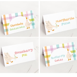 Silly Goose Food Labels, Goose 1st Birthday Tent Cards, Printable Girl First Birthday Place Card Template, One Silly Goose Party Decor B984