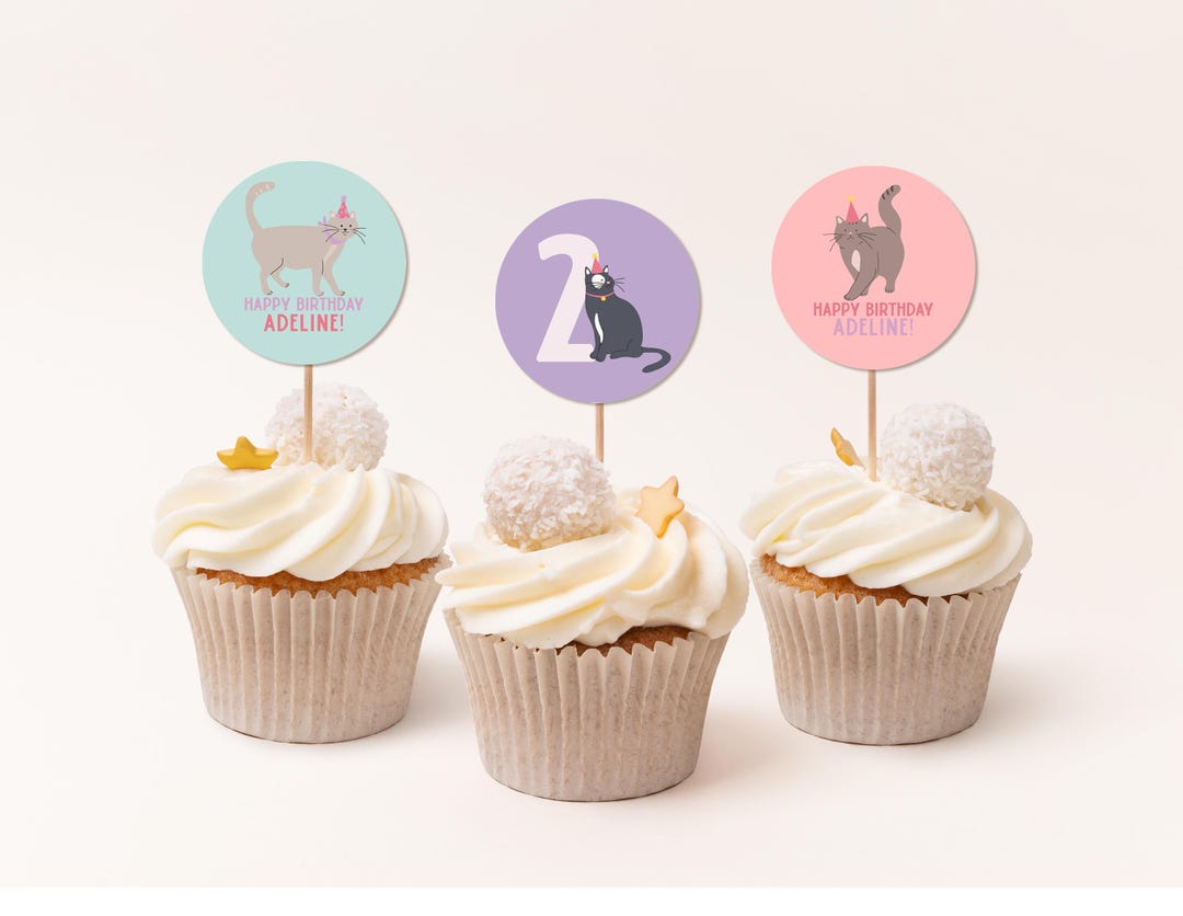 Wxiben Cat Birthday Party Decorations - 40PCS Cupcake Toppers, Cake Decor Supplies For Kitten Pet Birthday, Baby Shower - Cute Cats Face Cake Toppers