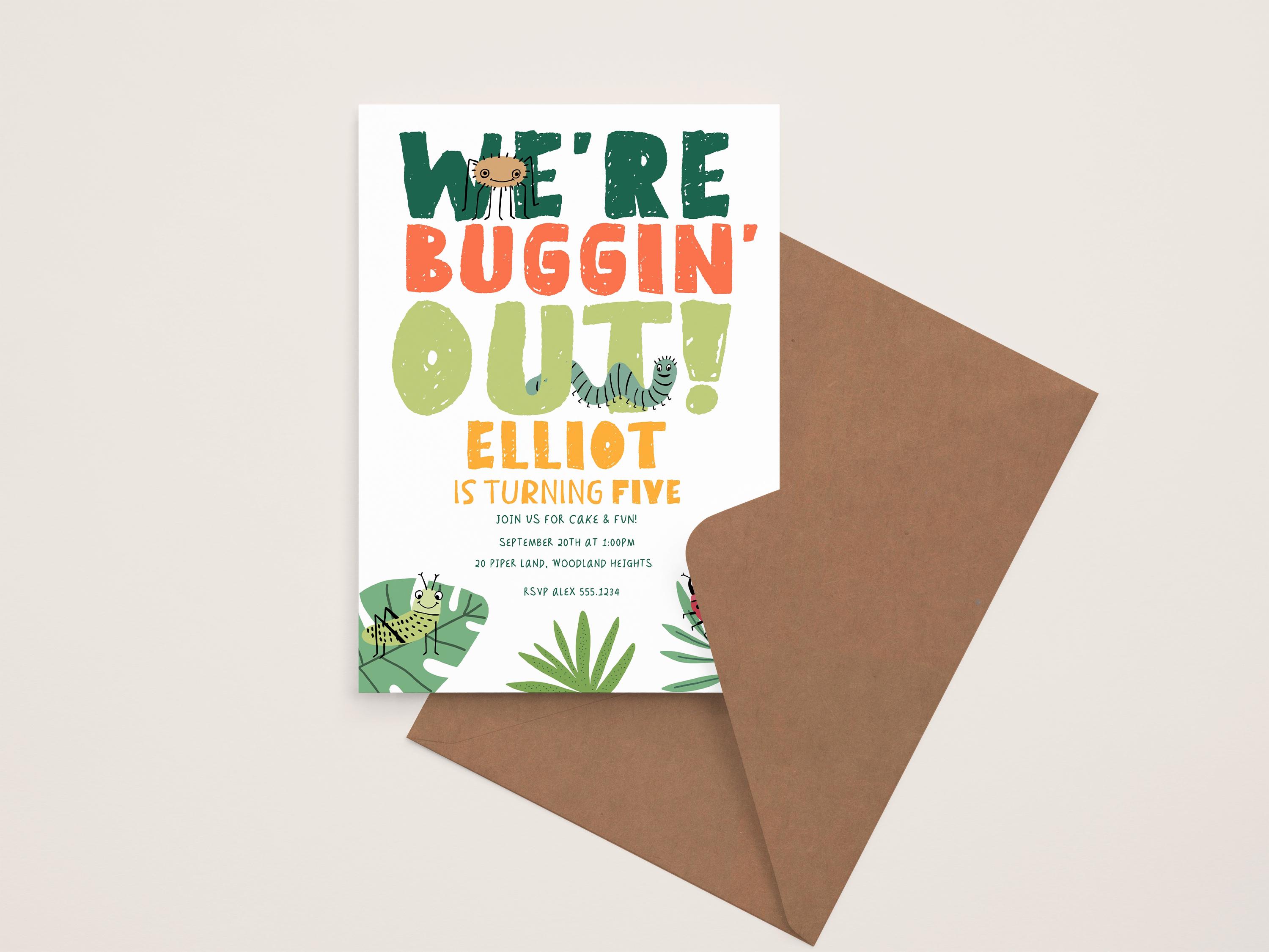 Bug Birthday Party Invitation, We're Bugging Out Insect Birthday Invite ...