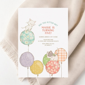 Kitten Birthday Invitation | Girl Party Birthday Invitation | Editable Kitty Cat Party Invitation, Cat Birthday Invite Template 8070