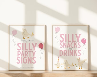 Silly Goose Party Signs, Girl 1st Birthday Party Sign Template B927