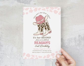 2nd Rodeo Invitation Template, Ain't my First Rodeo Invite, Western Second Birthday Party Invitation, Cowgirl Boots Disco Evite B342