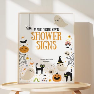 Little Boo Baby Shower Signs, Halloween Baby Shower Party Sign Template, Printable Spooky Baby Shower Decorations Editable C081