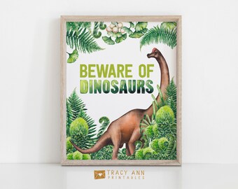 Beware of Dinosaurs Sign | Boy Birthday Decor | Party Game Sign | Instant download Birthday Printable 8" x 10" sign Dino Birthday Decor 1703