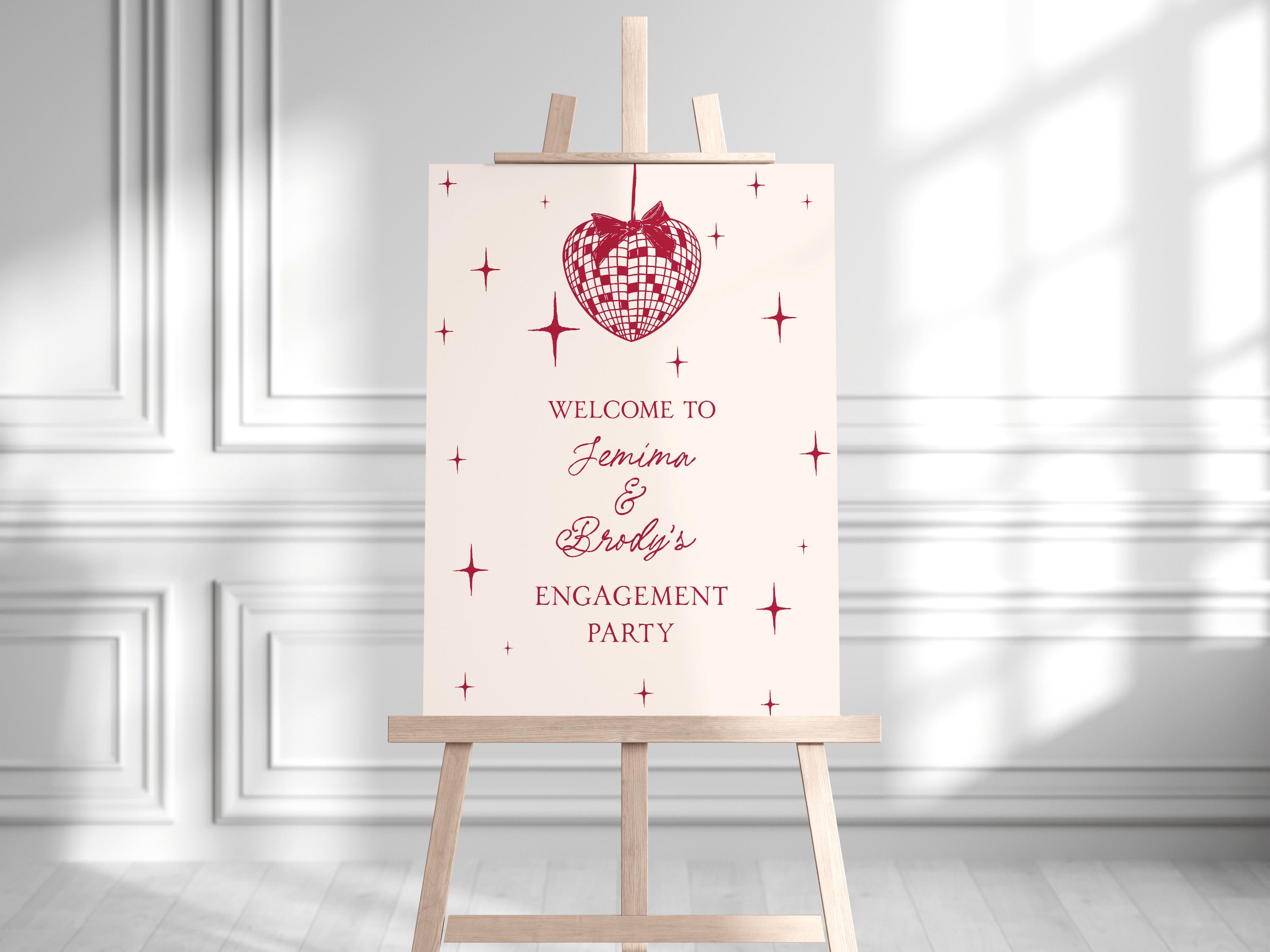 Engagement Party Welcome Sign, Hand Drawn Disco Ball Welcome Sign ...