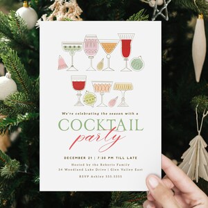 Christmas Cocktail Party Invitation: Editable Holiday Drinks Party Invitation Template B731