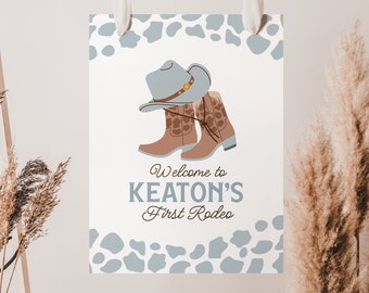 First Rodeo Welcome Sign, Cowboy 1st Birthday Poster Template, Editable Western Themed Boy First Birthday Decor, Wild West Party Sign B385