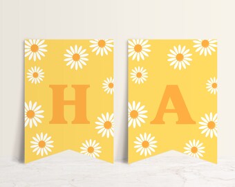 Daisy Birthday Bunting, Spring Happy Birthday banner, Yellow Daisy Girl Birthday Decorations, Printable Party Banner Template B037