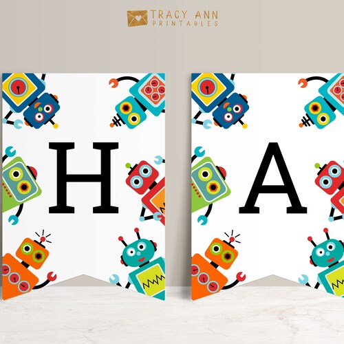 POP Parties Robot Happy Birthday Banner - Vintage Robot Themed Party Decorations