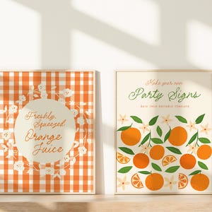 Cartelli per baby shower Little Cutie, modello stampabile per cartello baby shower Citrus, stravagante decorazione per doccia a quadretti arancioni, segnaletica scritta a mano B931
