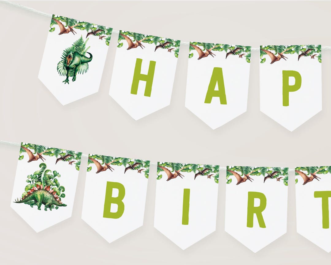 Dinosaur Happy Birthday Banner Template, Editable Birthday Bunting ...