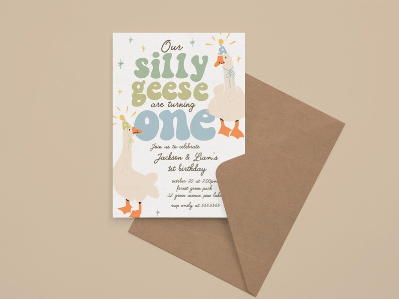 Silly Goose Twin Birthday Invitation, Twins Silly Geese Birthday Party ...